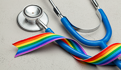 stethoscope with rainbow ribbon