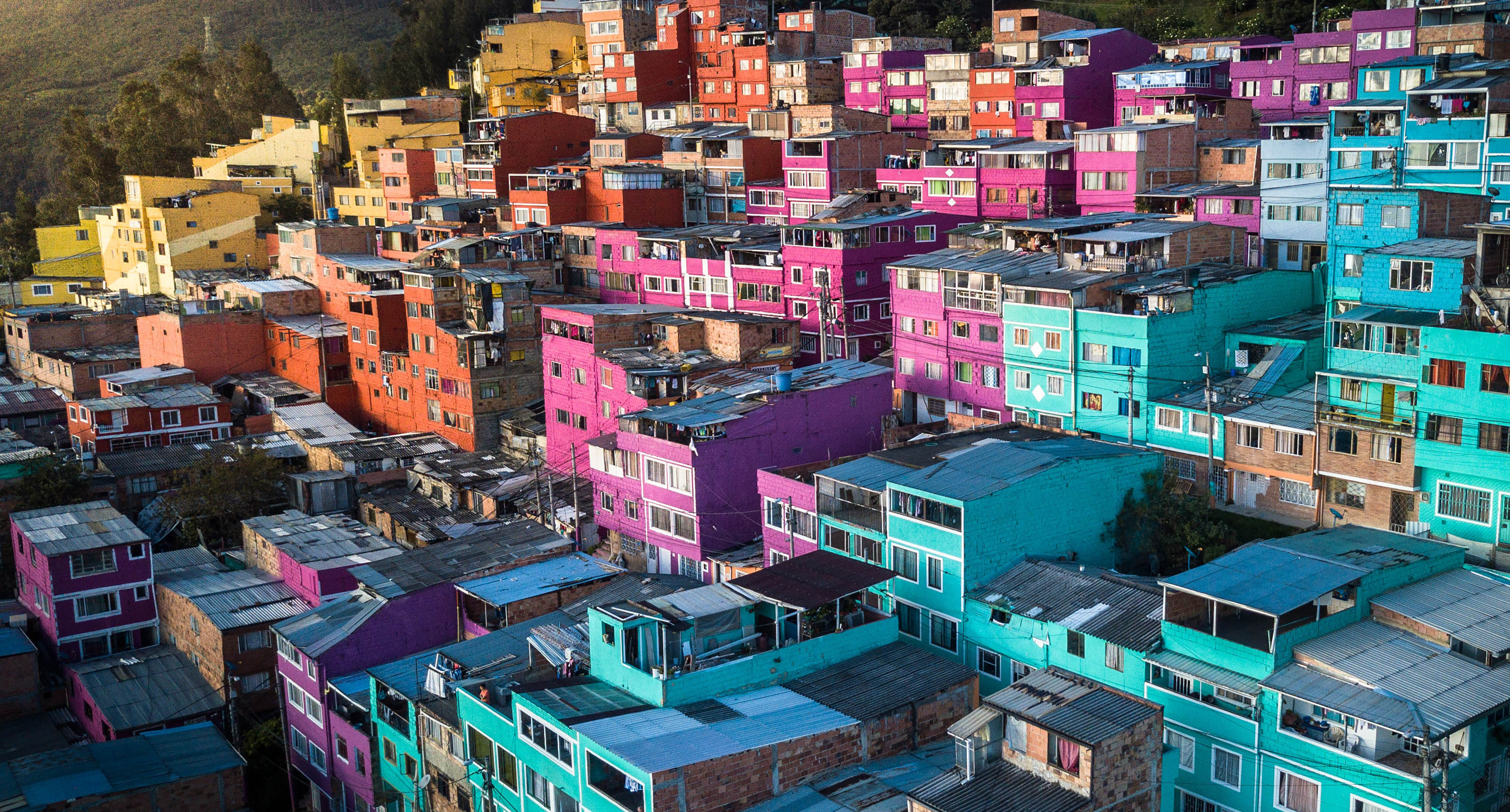 Houses on a hill painted bright colors